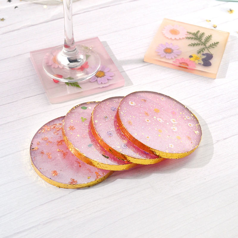 SIY  2Pcs Round Square Coaster Resin Mold Kit Geode Agate Resin Coaster Molds Tools