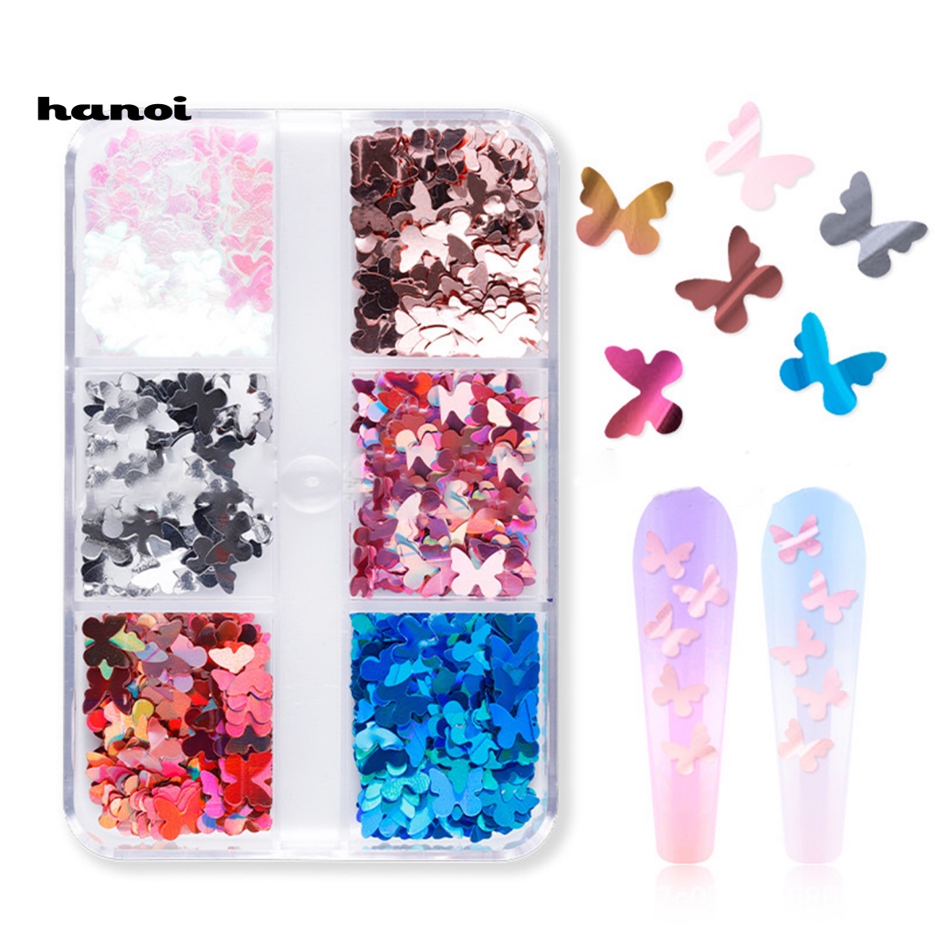 Han_ 6 Sekat / Kotak Payet Butterfly Untuk Dekorasi Nail Art