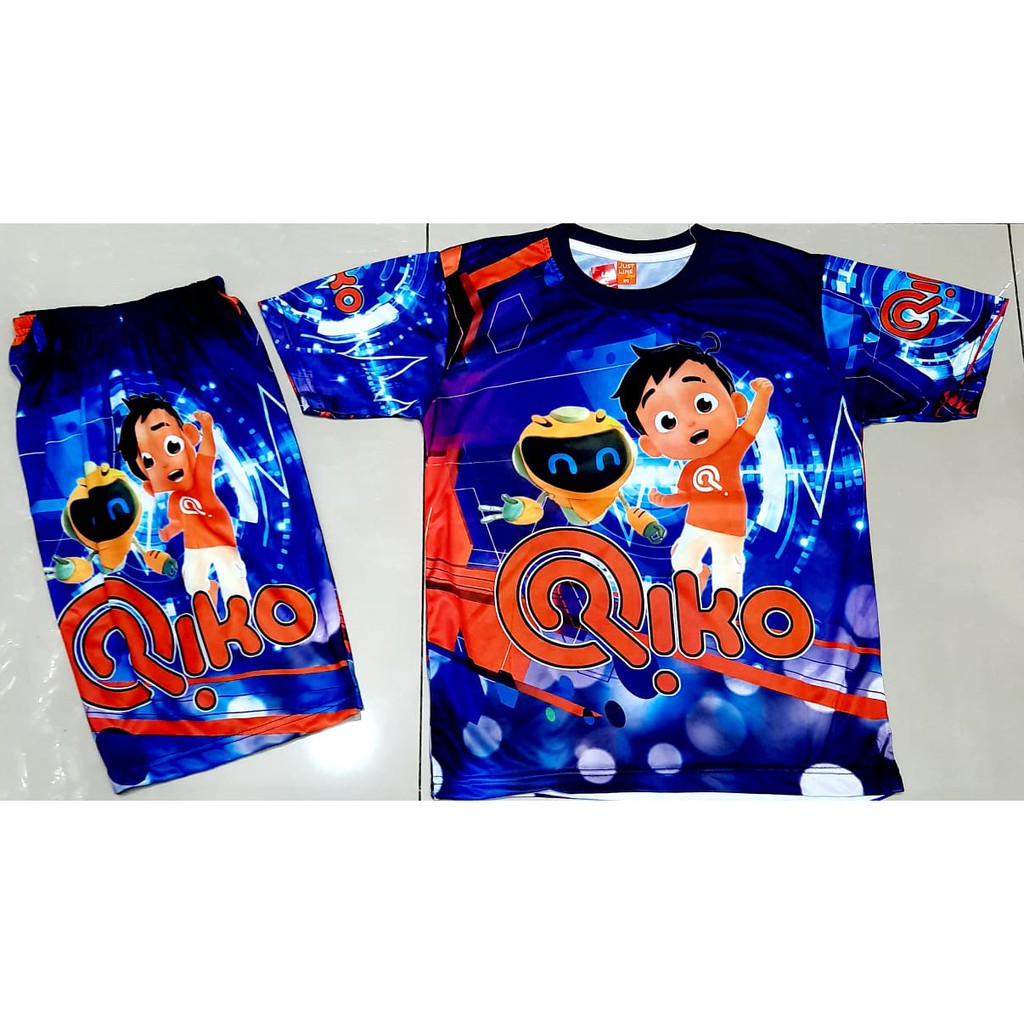 baju riko/setelan baju kaos rhiko full print size 2-12thn