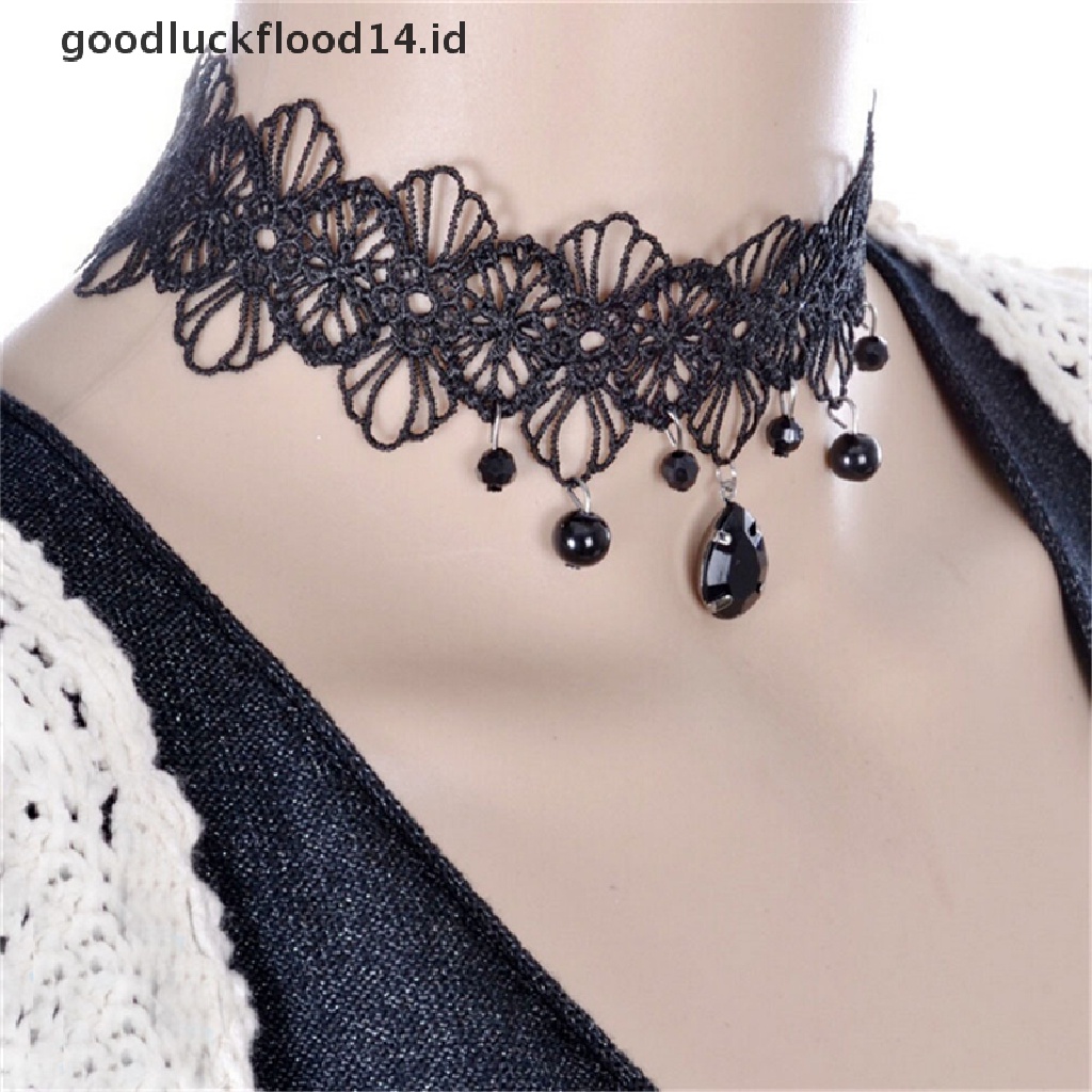 [OOID] Fashion Gothic Black Lace Retro Choker Collar Flower Pendant Necklace Jewelry ID