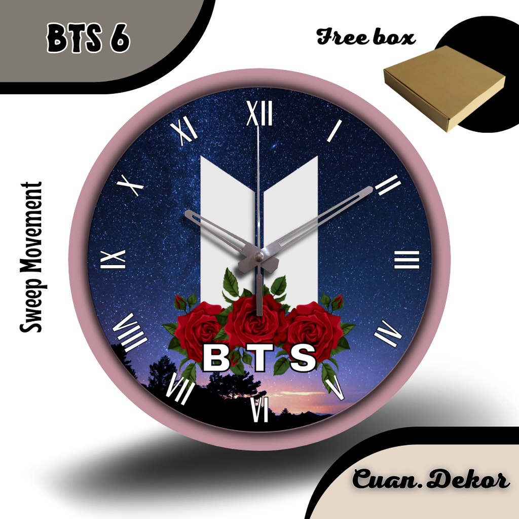 JAM DINDING KAYU LOGO BTS AESTHETIC DEKORASI KAMAR CEWE / JAM DINDING KOREA