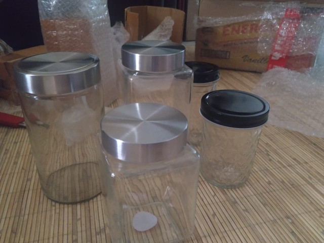 Jar Toples Kaca Square Tutup Aluminium Bening Size 829 Ml Wadah Makanan Snack Packaging Isi Ulang