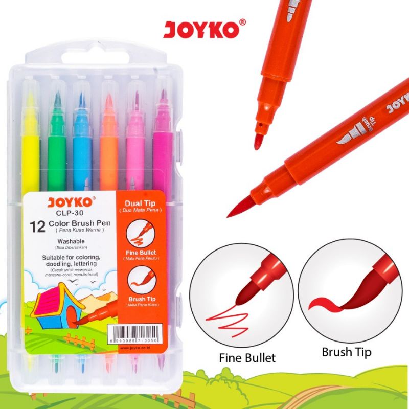 

Color Brush Pen Pena Kuas Warna Joyko CLP Dual Tip CLP-30 12 warna.