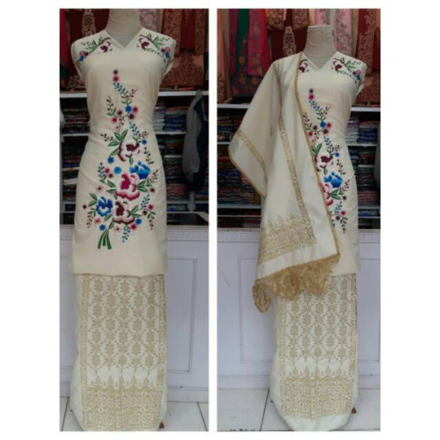 Bahan Baju Kurung Bordir set Selendang