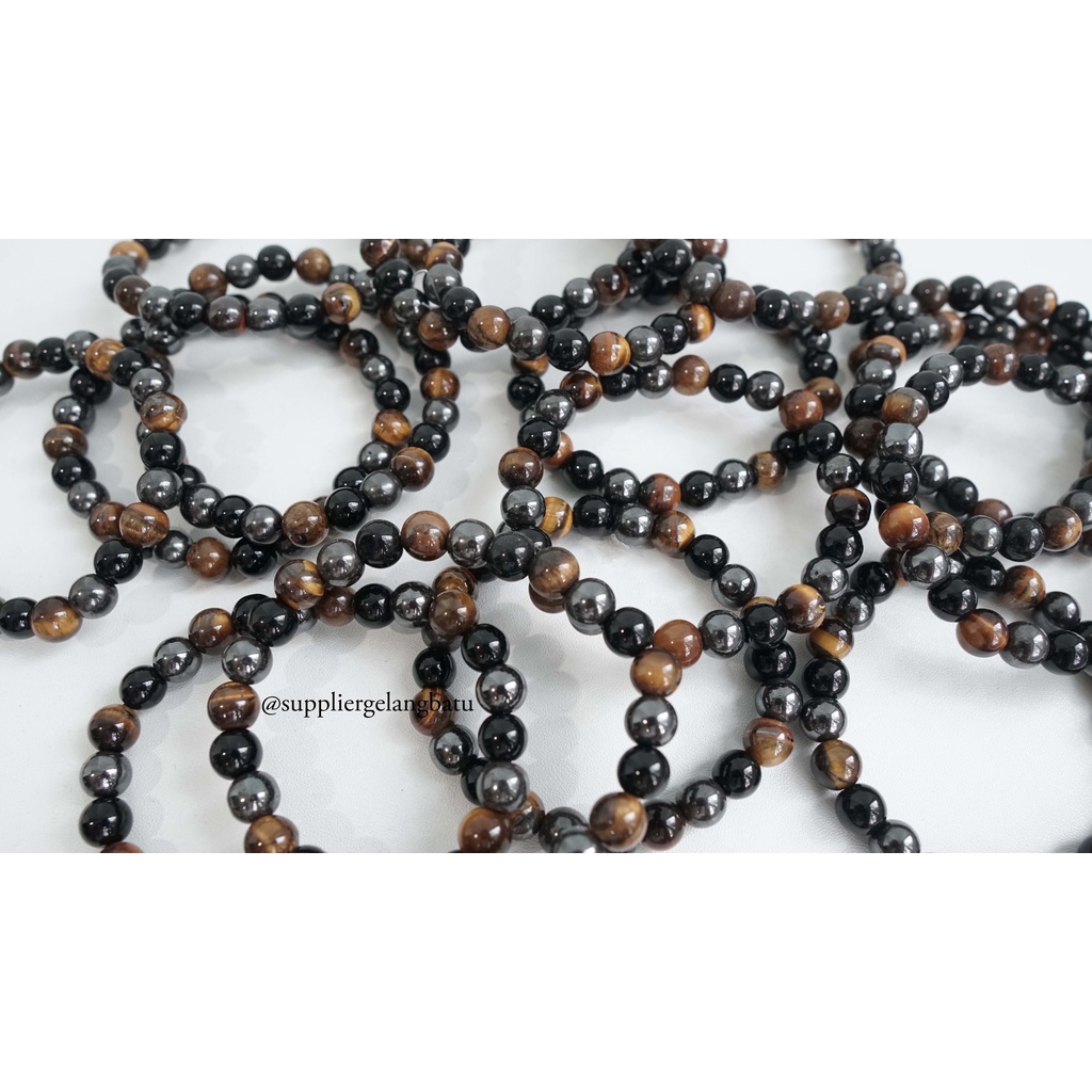 Gelang Kesehatan Natural Hematite Magnetic Tiger Eye Black Onyx mewah