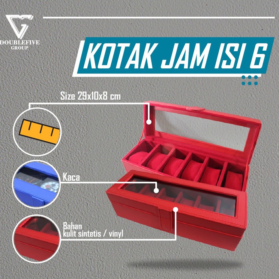 Kotak Jam / Box Jam / Tempat Penyimpanan Jam / Watch Box Oraganizer isi 6 Merah Polos