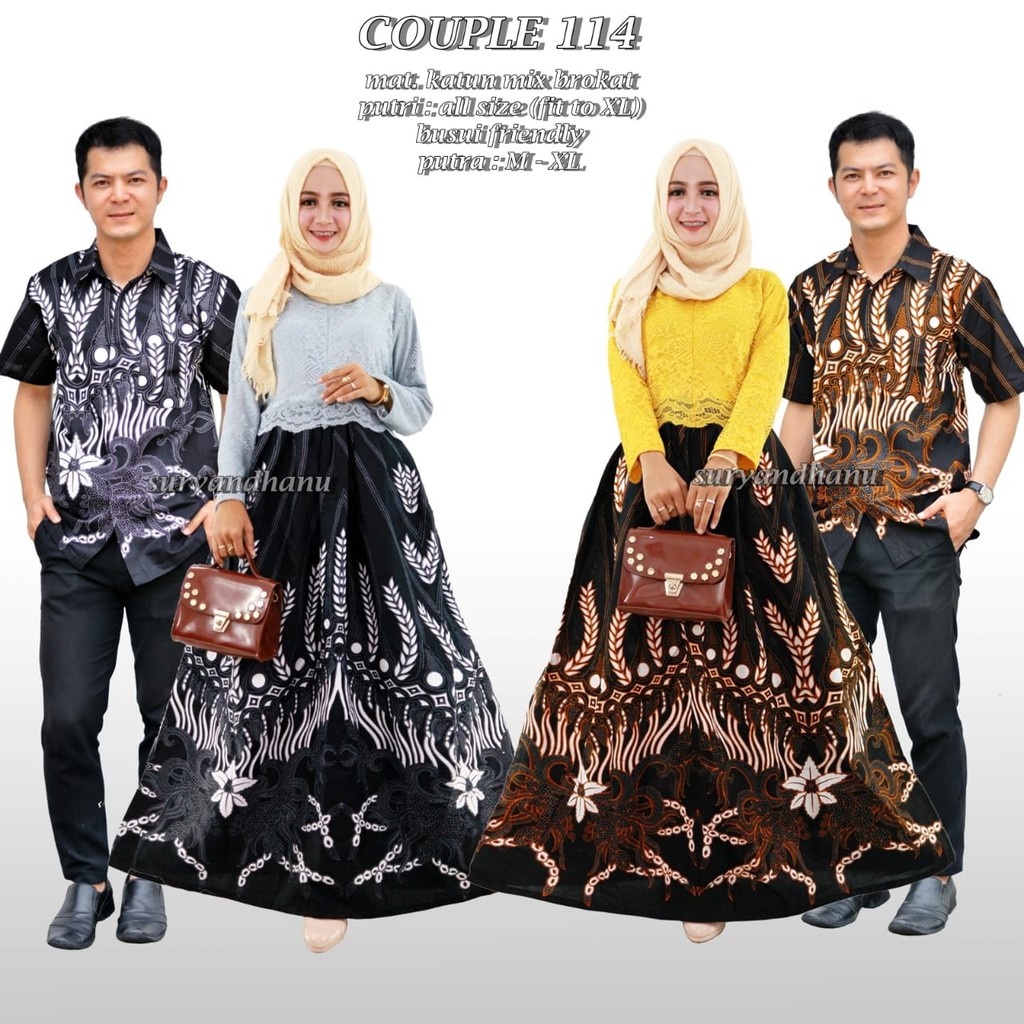 CP 114 Couple batik katun brokat FURING Gamis busui baju muslim sarimbit