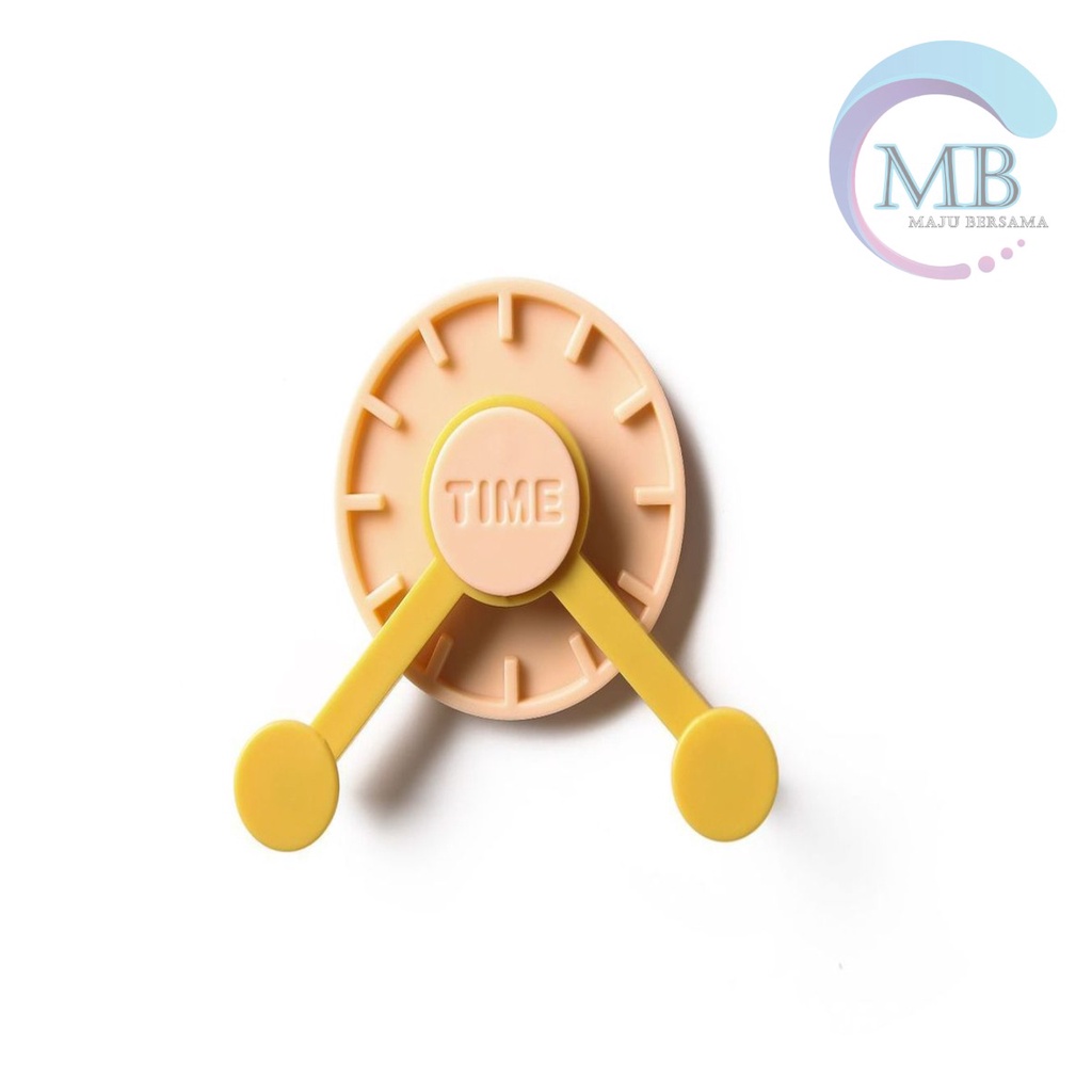RT104 Gantungan Hanger Hook kunci tempel 2 kait bentuk jam 2 warna rotasi 360 MB3012