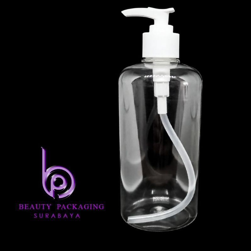 Botol Plastik PET 500ml BR neck 28mm Bening Tebal Tutup Pump Lotion