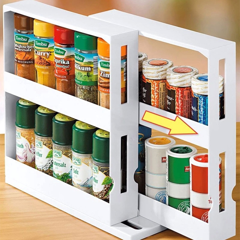 Kitchen Spice Organizer Rack Multi Function Rotating Storage Shelf Slide Kitchen Cabinet Cupboard Organizer Kitchen Storage Rack Shopee Indonesia