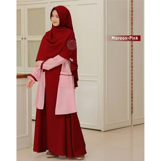  Baju  Gamis  Set Syari Remaja  Terbaru 3in1 Gamis  Outer 