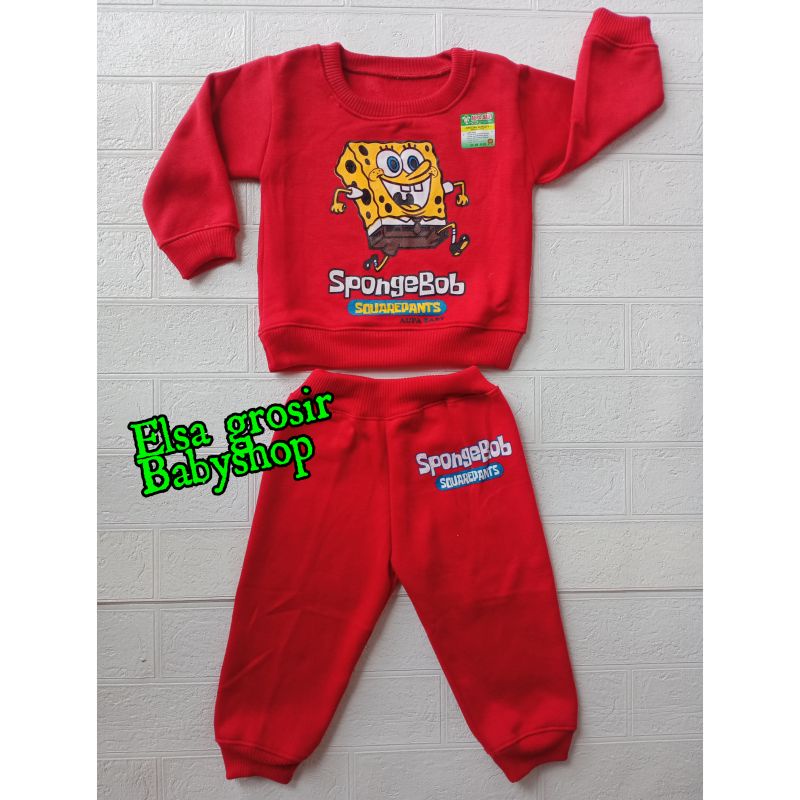 Jaket Bayi Sweater bayi Stelan Bayi Motif SPONGEBOB-Merah