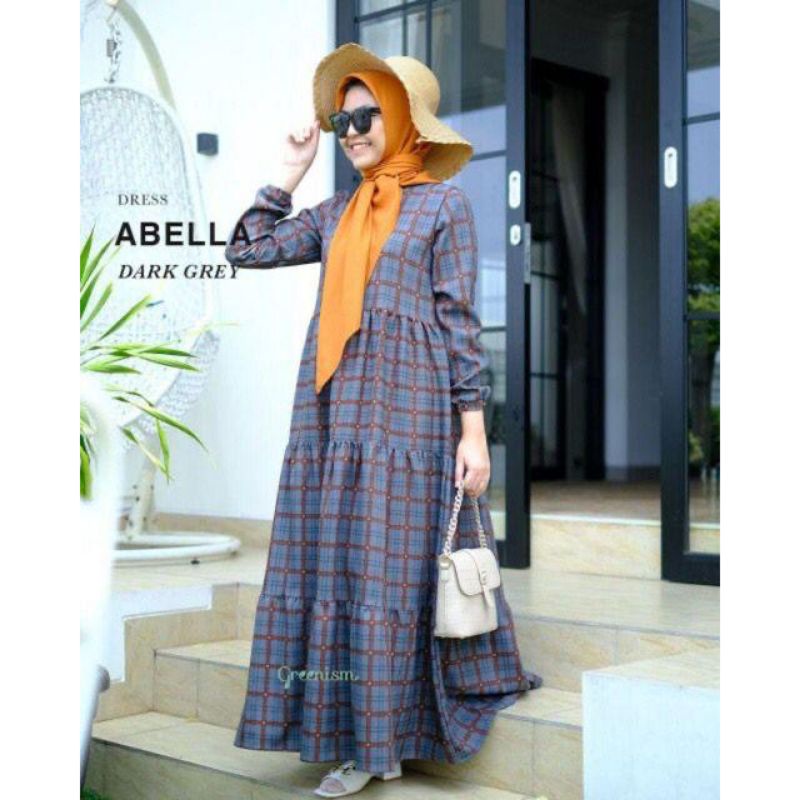 Gamis Dewasa Abella Dress Motif Kotak ORI Greenism