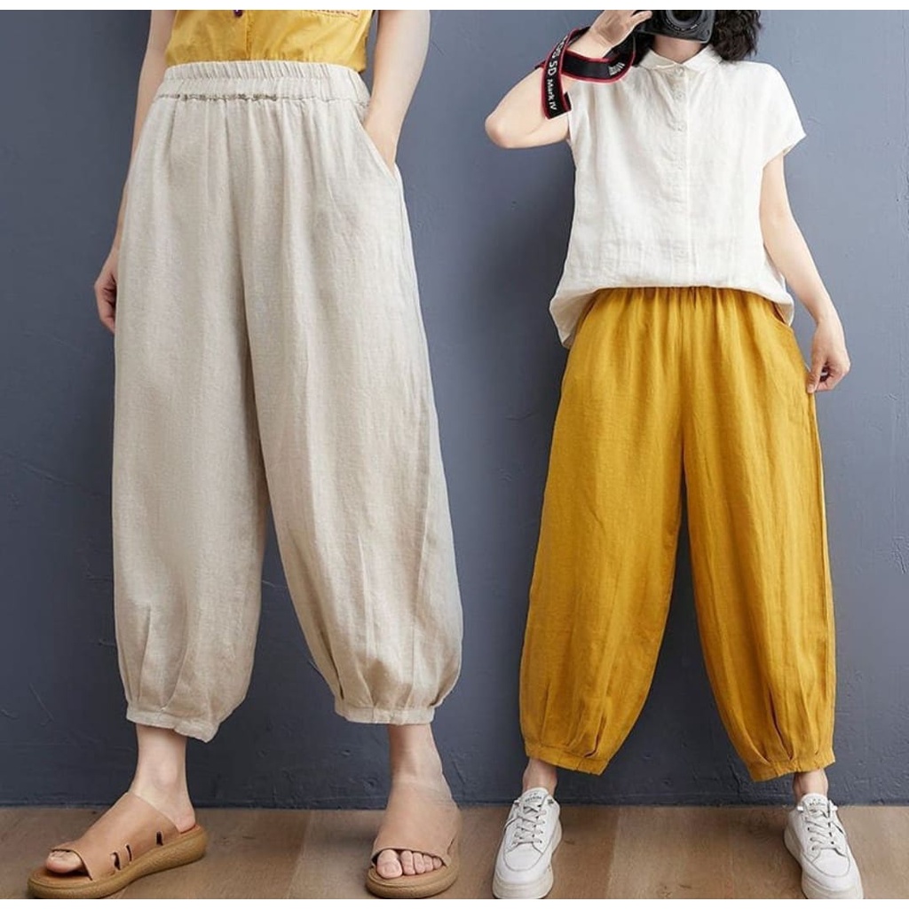CoD- Hinata Pants- Celana Santai 7/9- Celana Kulot Wanita- Celana Baggy Rami Premium- Celana Panjang-1