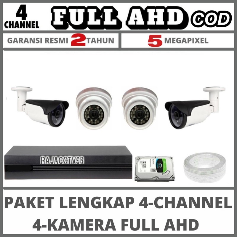 PAKET CCTV 4 CHANNEL 4 CAMERA FULL AHD 5MP 1080P IR SONY KAMERA CCTV KOMPLIT TINGGAL PASANG AUDIO SERIES