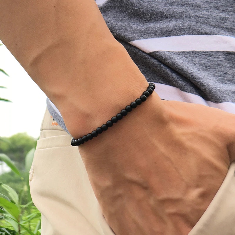 7.7 BIG SALE Stretch Bracelet Bangle Elastic Quartz Gem Natural Stone Round Black Matte Beads