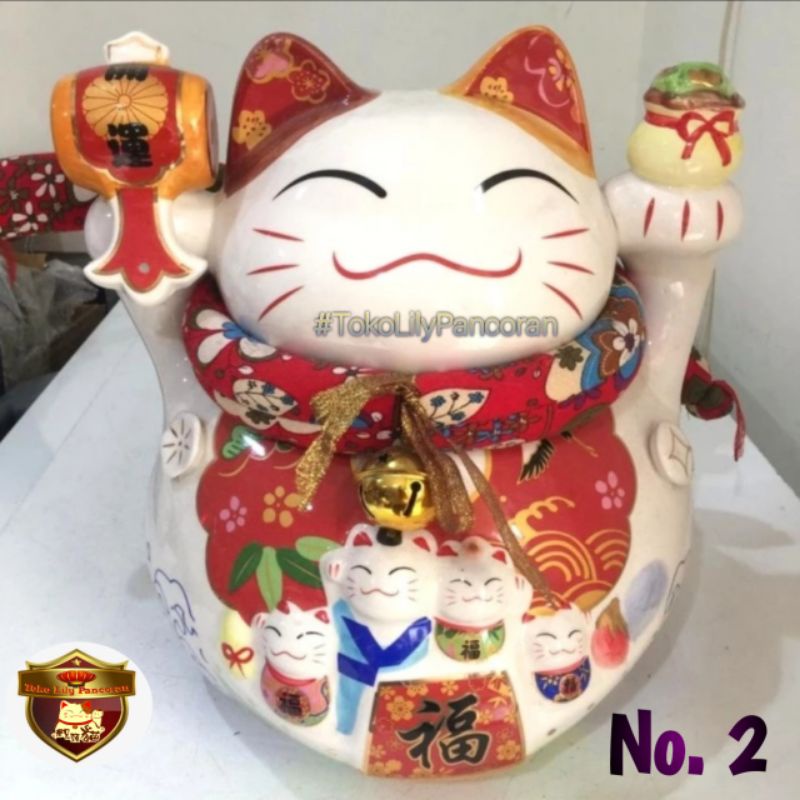 Manekineko Jumbo Keramik 36cm / Lucky Cat Beckoning Cat Fortune Cat Ceramic / Kucing Hoki Keramik Jumbo / Manekineko Keramik Jumbo