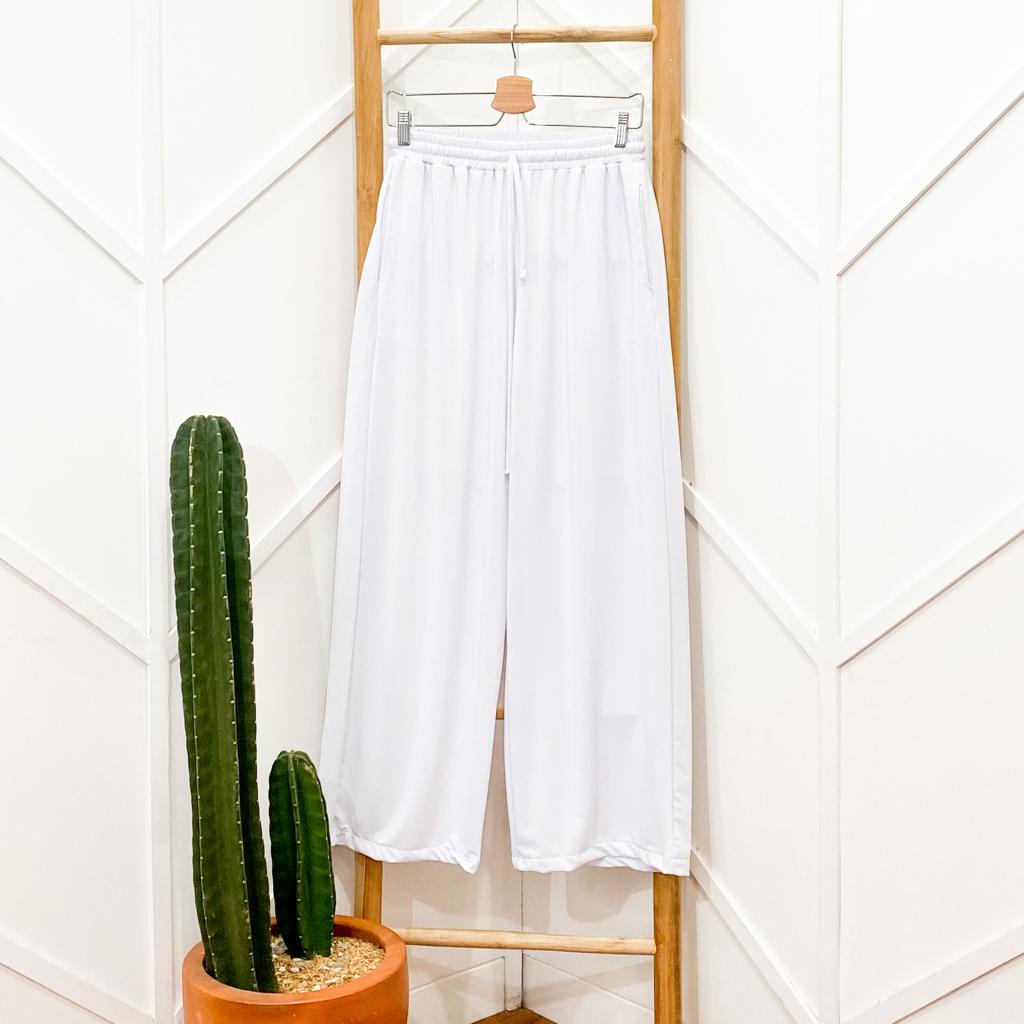 Dinda Pants Celana Kulot Wanita Panjang / Kulot Tali / Kulot Polos Premium Jersey Cullote Bawahan Wanita Terbaru Murah Kekinian-White