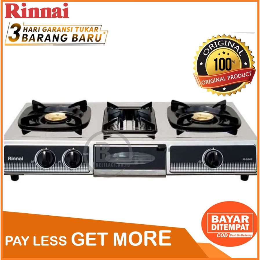 Rinnai Kompor Gas RI-524E Kompor Gas 3 Tungku (1 Tungku Grill Pan)