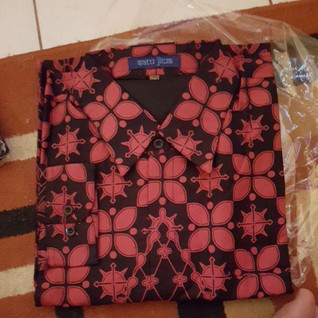Baju Kemeja Batik Lengan Panjang Natal Nagawangsa Marun Hem Cowok Ukuran Jumbo Xxl