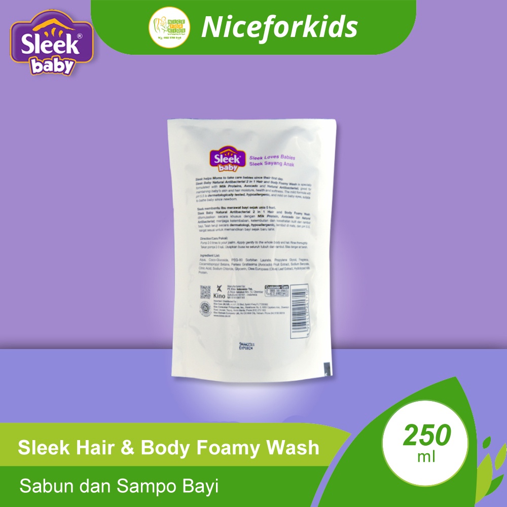 Sleek Baby Natural Antibacterial Hair and Body Foamy Wash Refill 250ml / Sabun dan Sampo Bayi