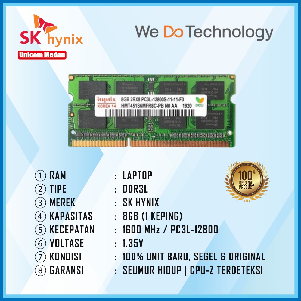 RAM LAPTOP DDR3L 8GB 1600MHZ PC3L-12800 SK-HYNIX