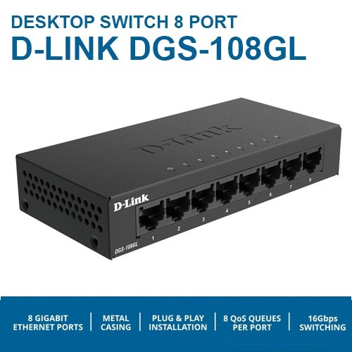 Switch D-Link DGS-108GL 8 Port Gigabit Metal Unmanaged - DLink DGS108G