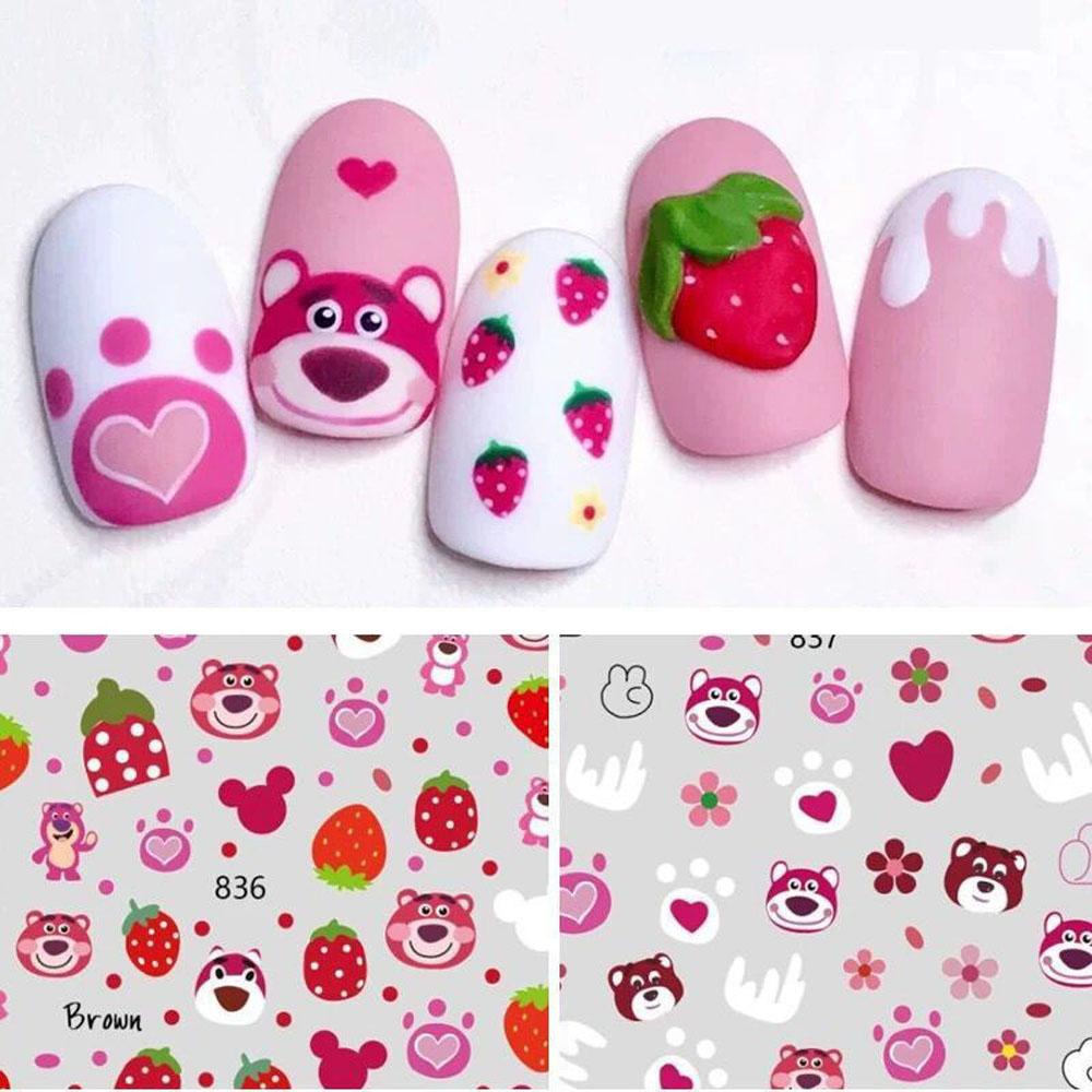 [Elegan] Stiker Kuku Wanita Kartun Bebek Kuning Kecil Strawberry Beruang Cakar Kucing DIY Nail Decals