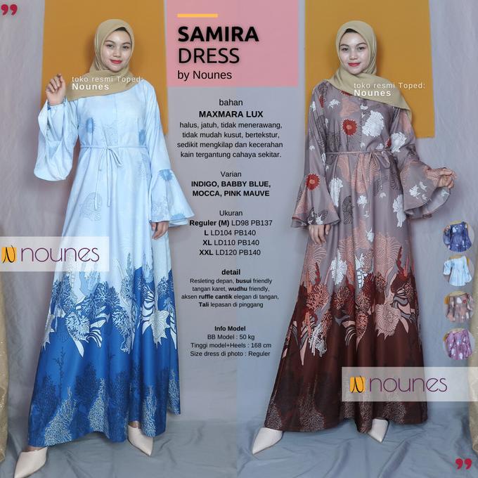 NOUNES SAMIRA DRESS Gamis Maxmara Lux Busui Ruffle Tali Pinggang Lepas