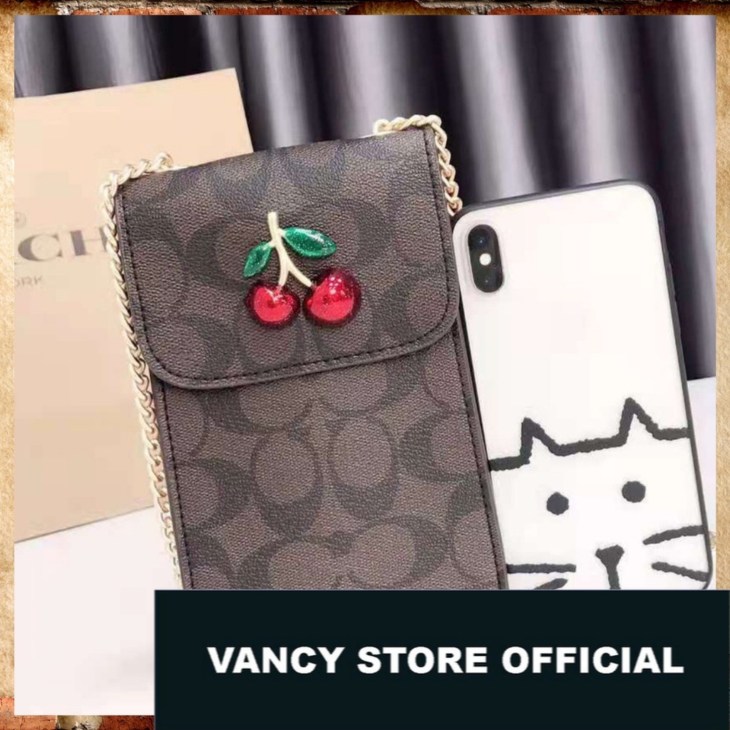 TAS ORIGINAL COACH - Phone Crossbody Bag Mahogany with Cherry [ FULL SET NEW WITH TAG ]