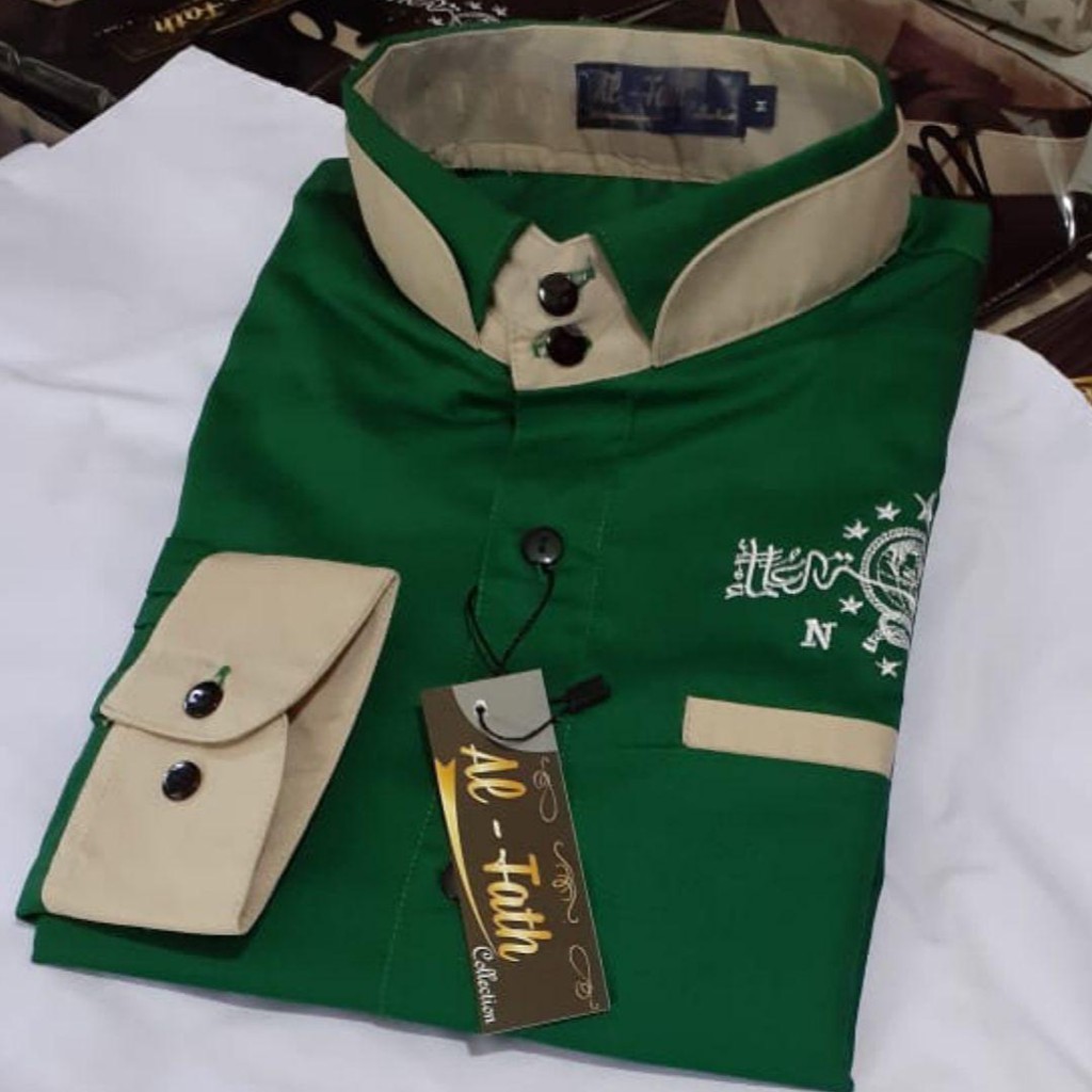Baju Kemeja Koko NU Dobel Kerah Hijau