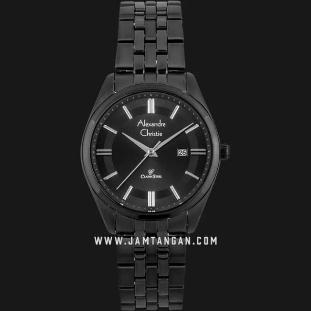 Alexandre Christie AC 8595 LD BIPBA Ladies Black Dial Black Stainless Steel Strap