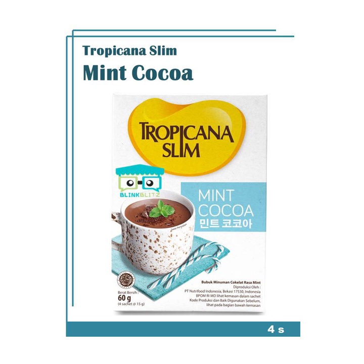 BOX Tropicana Slim Mint Cocoa 60 gr Cokelat Mint 4 Sachet Minuman Bubuk