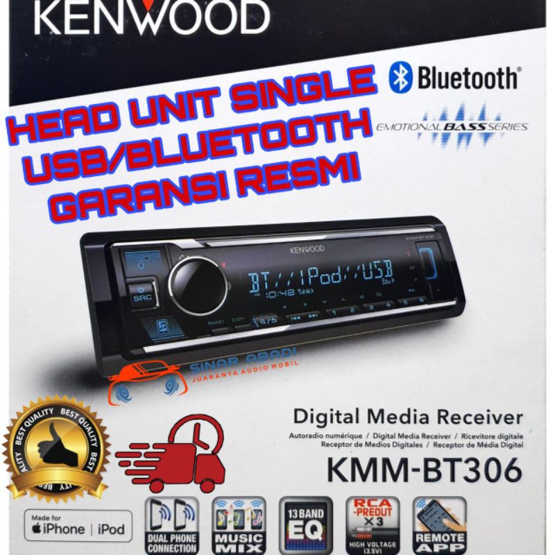 HEAD UNIT SINGLE DIN TAPE MOBIL KENWOOD BLUETOOTH USB RADIO AUX IN