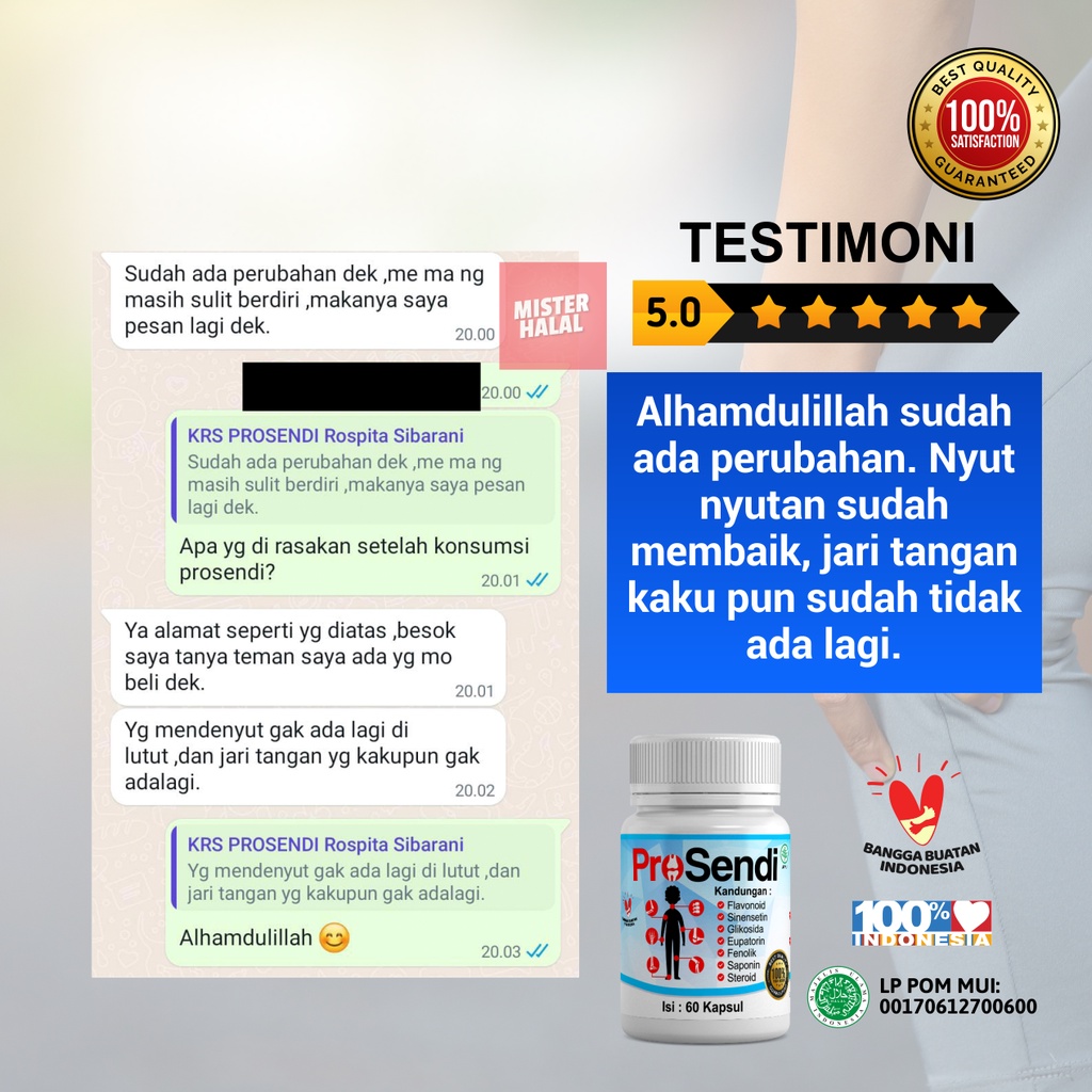 PROSENDI Obat Solusi Nyeri Sendi Asam Urat, Rematik, Pegal Linu, Sakit Pinggang, Otot Kaku, Kolesterol , Otot Syaraf, Saraf, Tulang Ekor Akibat Jatuh