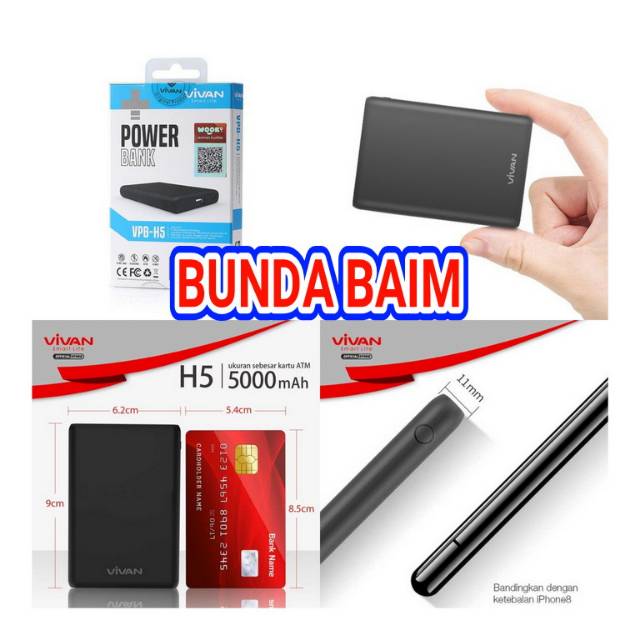 POWER BANK VIVAN MINI ATM VPB-H5 5000 mah / POWERBANK ORIGINAL VPBH5 SB