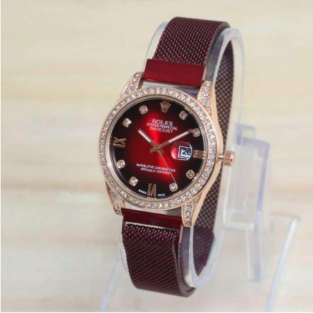 BAJ JAM TANGAN MURAH ROLEX PASIR RANTAI TANGGAL MAGNET PREMIUM ANALOG FASHION // RX014