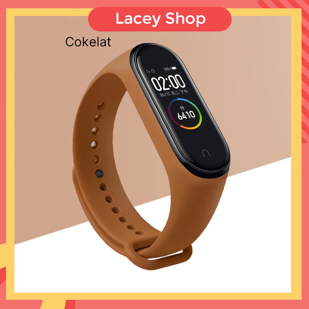 Tali Strap Silikon Smartwatch Mi Band 5 dan 6 Polos Monokrom-Cokelat