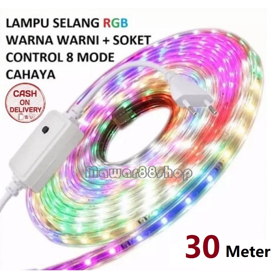 LAMPU LED STRIP LED 30 METER RGB / lampu natal selang LED 5050 + ADAPTOR - Rainbow