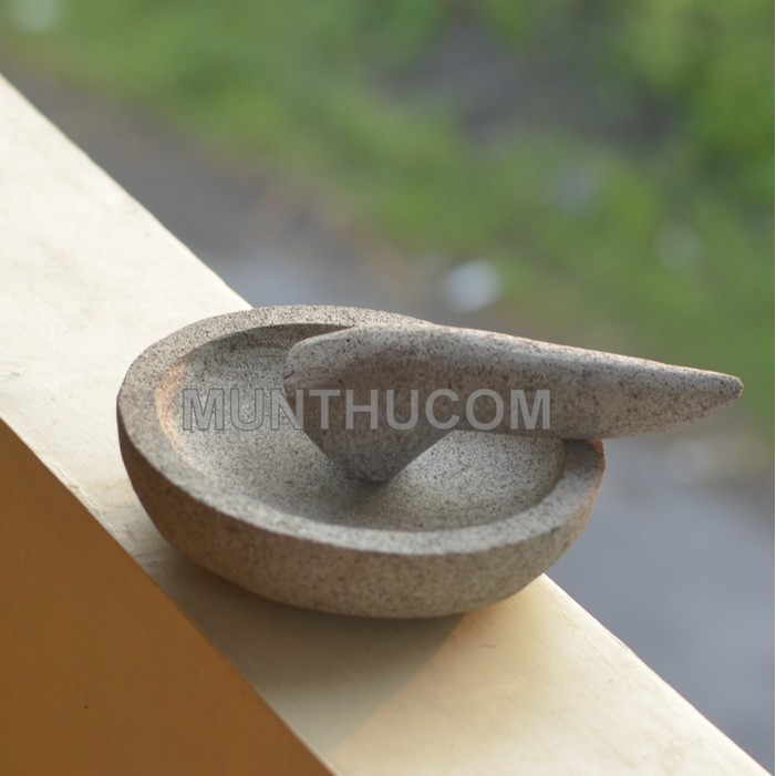 Cobek Batu Kali Pori Bulat 18cm + Ulekan Cobek Batu
