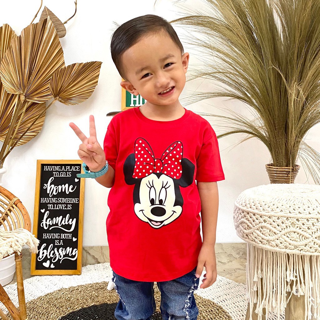 KAOS DISTRO ANAK PREMIUM BERKUALITAS MINNIE MOUSE MERAH LUCU
