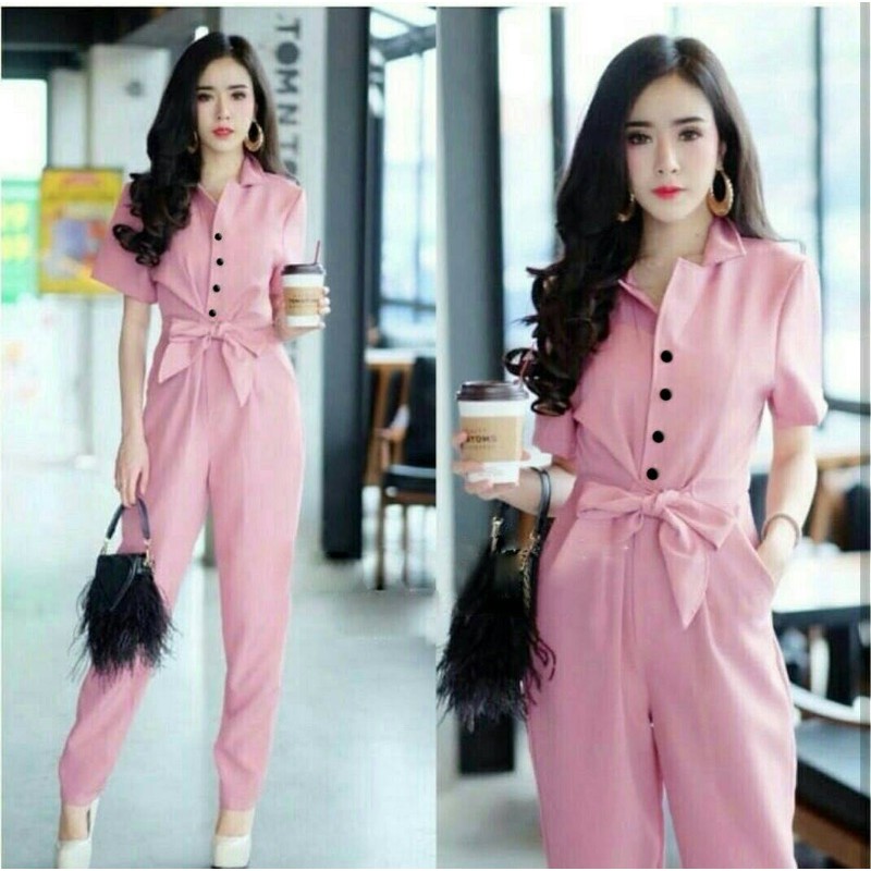 1104 jp miss mustard / jumpsuit panjang lengan pendek/ jamsuit wanita