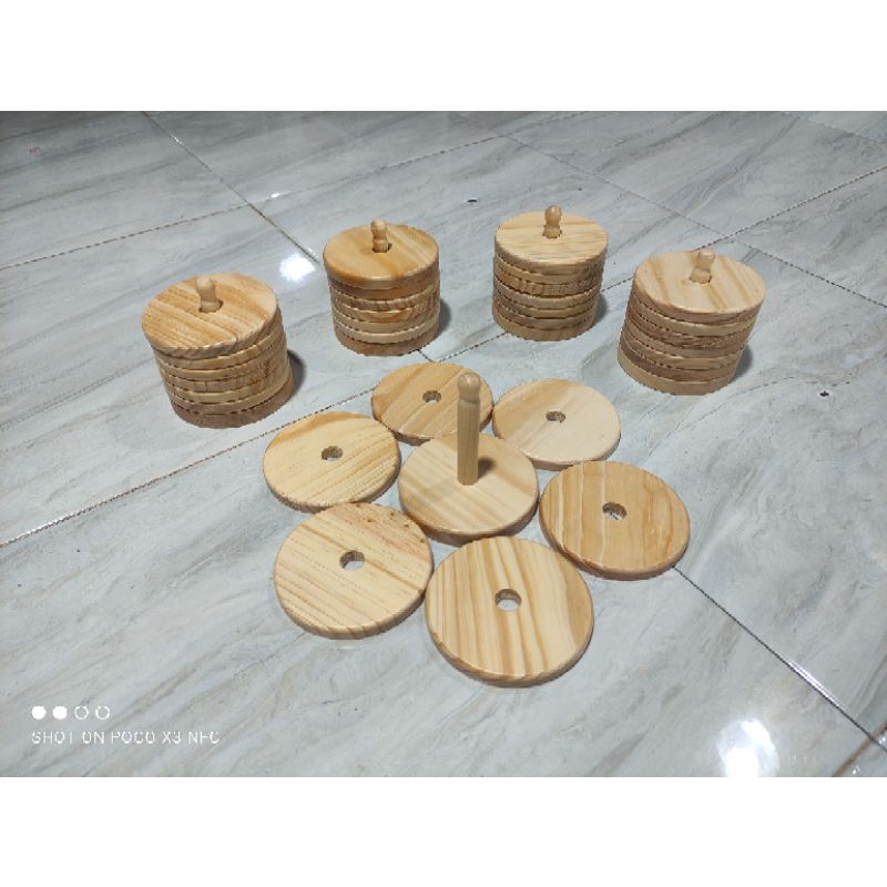 Tatakan Gelas Kayu Set isi 6 / Alas Gelas MODEL DONAT / Coaster Set