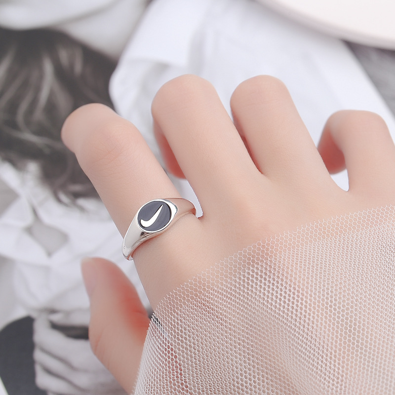 S925 Sterling Silver Tick Symbol Couple Ring Opening Adjustable Index Finger Ring Fashion Retro Jewelry