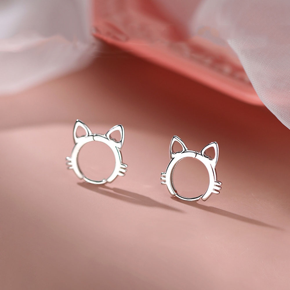 1 Pasang Anting Tusuk Sterling Silver 925 Desain Kucing Lucu Untuk Wanita