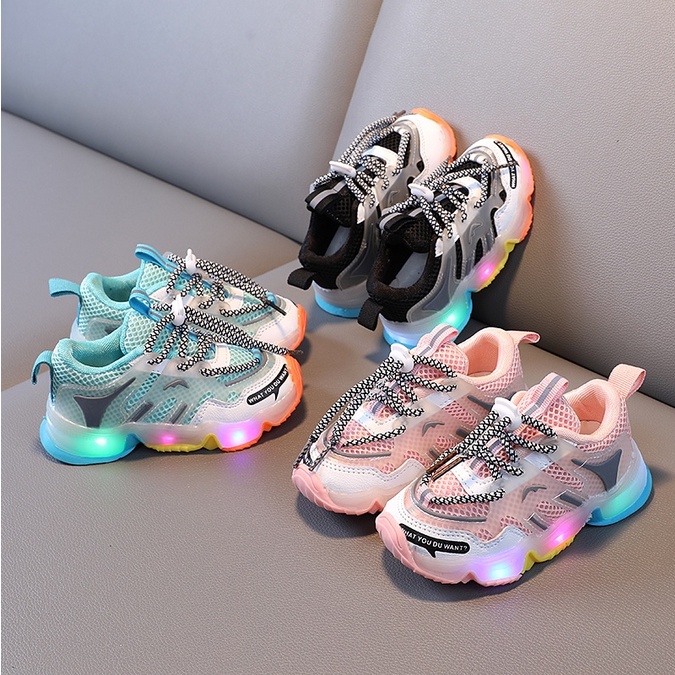 CHUBBI 12 Sepatu Sneaker Anak Laki Perempuan Lampu LED Import