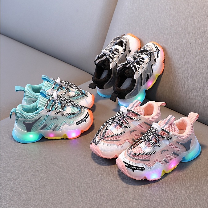 CHUBBI 12 Sepatu Sneaker Anak Laki Perempuan Lampu LED Import