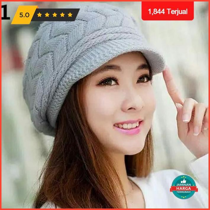 Super Sale Topi Kupluk Wanita Rajut Korea Import Winter - Putih Termurah