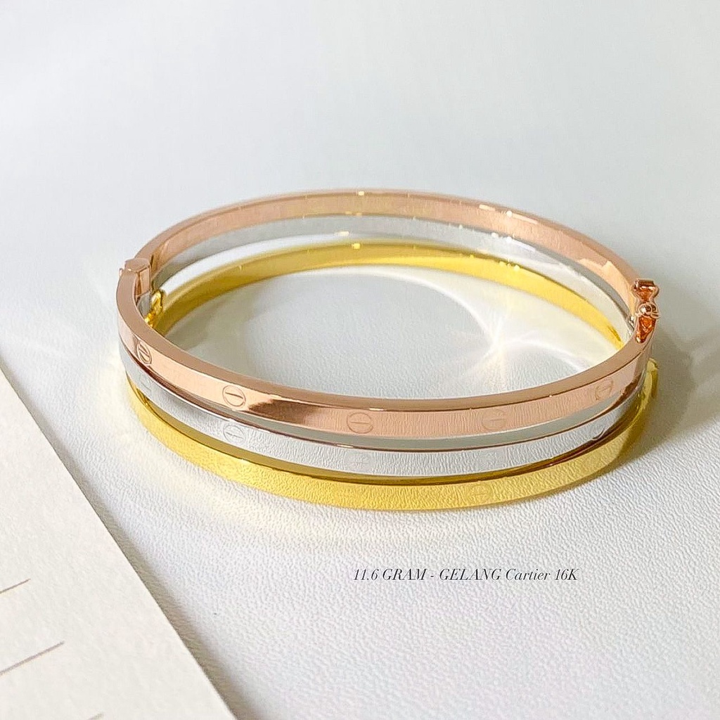 Gelang bangle Cartie anak dan dewasa emas asli kadar 700 750 70 75 16k 17k 1 set rosegold gold whitegold Cartierr padat terbaru tanpa mata permata polos korean