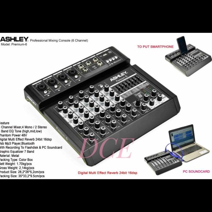 Mixer Audio Ashley Premium 6 Premium6 Original 6Channel Effect Reverb